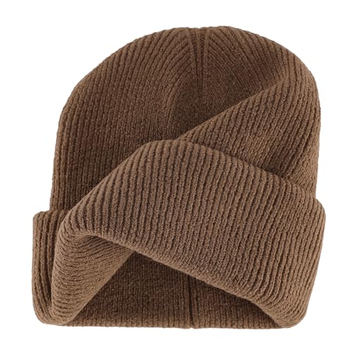 Connectyle Thick Cuffed Beanie for Men & Women Double Layer Knit Winter Hat Acrylic Watch Hat Warm Stocking Skull Cap - color: Light Coffee