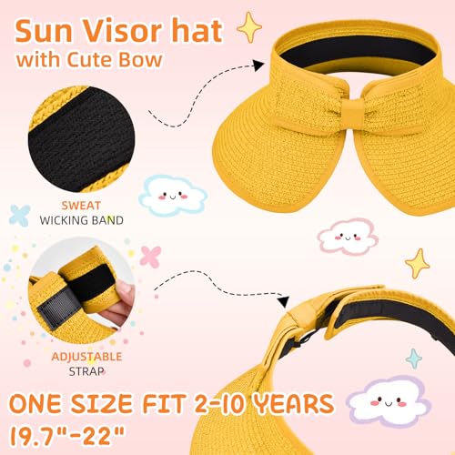 Girls Sun Visor Hat with Ponytail Hole Wide Brim Beach Straw Visor UPF 50+ - color: 1pack-yellow