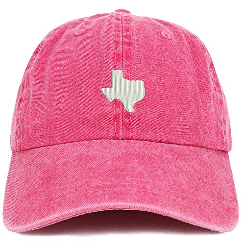 Trendy Apparel Shop Texas State Map Embroidered Washed Cotton Adjustable Cap - color: Fuchsia