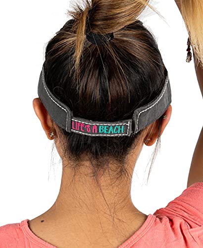 Funky Junque Womens Sun Visor, Adjustable Moisture Wicking Golf Cap - color: Life's a Beach - Black