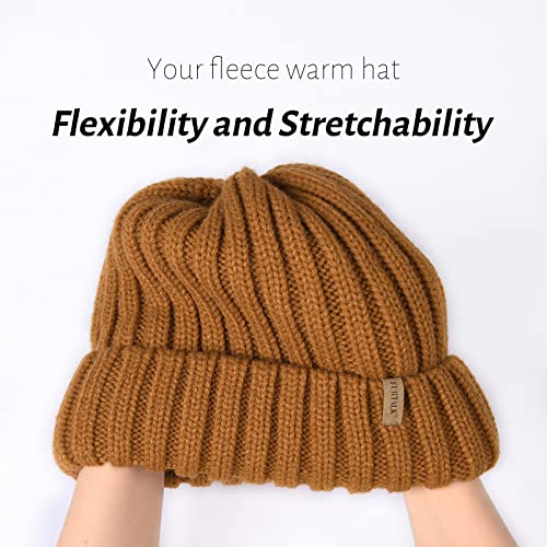 FURTALK Winter Hats for Women Fleece Lined Beanie Knit Chunky Womens Snow Cap - color: Brown