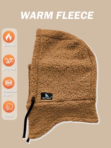 Shy Velvet Sherpa Hood Balaclava Wind-Resistant Ski Mask for Men and Women - color: Camel