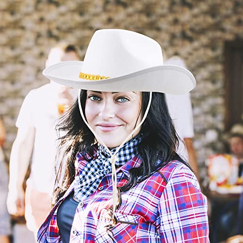 4 Pack Pinch Front Cowboy Hat Novelty Western Cowboy Cowgirl Hat for Adult Halloween Cosplay Dress up - color: White