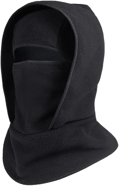 Outdoor Winter Warm Hat Neckband Integrated Cycling Mask, Winter Balaclava Ski Mask, Windproof Fleece Face Cover - color: Black