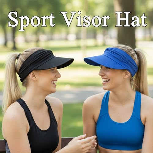 2 Pack Sun Visor Hat Wide Brim Womens Beach Hats Foldable Golf Women Visors - color: Black, Blue