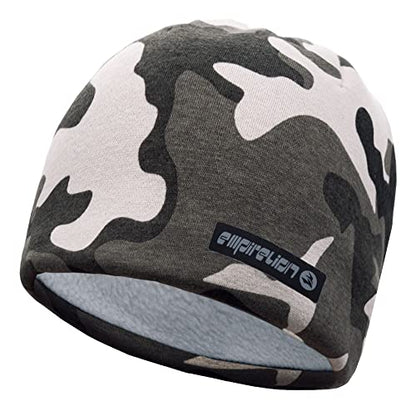 EMPIRELION Softshell Winter Fleece Lined Beanie Hats, 9" Running Skull Cap Thermal Tactical Watch Cap Men Women - color: Camo Snow