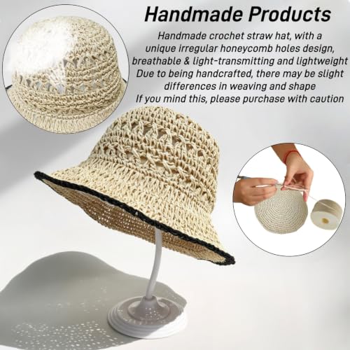 Floppy Big Beach Straw Hats for Women Foldable Summer Wide Brim Packable Sun Hat Womens Travel Straw Fedora Hat - color: Beige-8