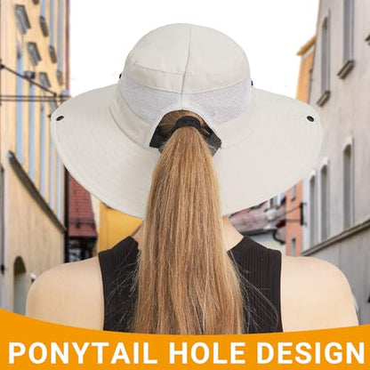 PFFY Sun Beach Hats for Women Men Wide Brim Fishing Bucket Hat - color: Beige