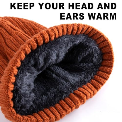 HONGTEYA 3 Pack Winter Beanie for Men Women, Thicken Thermal Plush Lined Beanie Fashion Warm Knit Hat for Cold Weather - color: Black+gray+caramel Brown