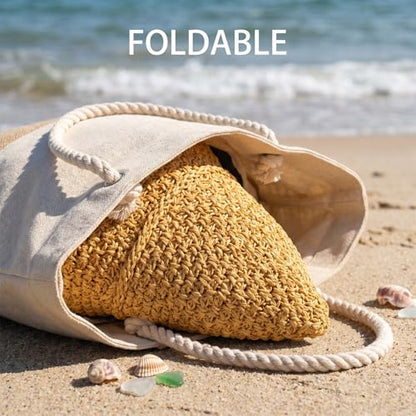 Avxdbr Womens Sun Hat Crochet Straw Bucket Hat Wide-Brimmed Beach Cap