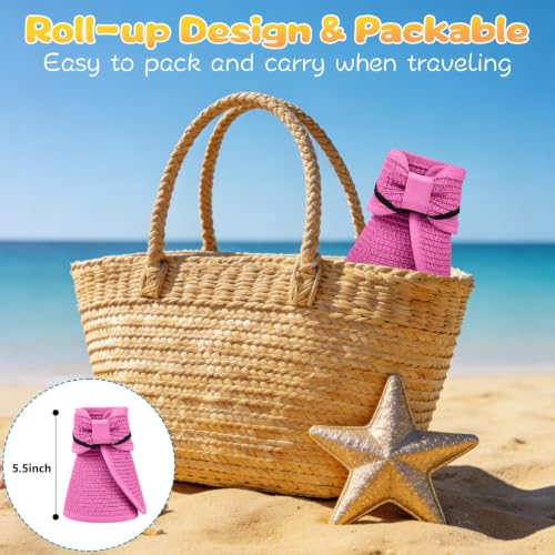 ZOORON Girls Straw Sun Visor Hat, Wide Brim Ponytail Beach Hat with Bow - color: Rose Red