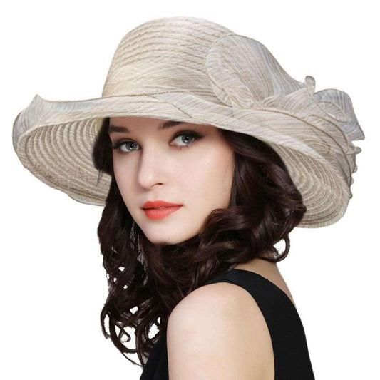 Women's Organza Kentucky Fascinator Hat Cocktail Tea Party Wedding Sun Hat - color: Khaki