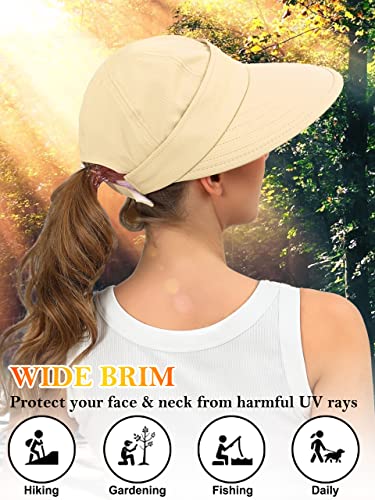 Sun Hats for Women Wide Brim Visor UV Protection Beach Summer Packable Cap - color: Beige