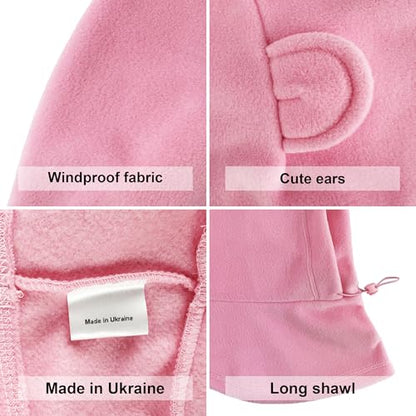 Fleece Balaclava Over Helmet - Warm Helmet Ninja Hood - Snowboard Hooded Hat Neck Gaiter Ski Mask - color: Pink-earsup, size: One Size