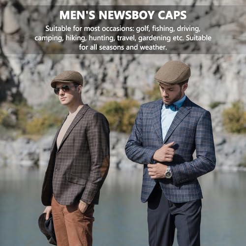 meioro Herringbone Flat Ivy Newsboy Cap for Men Classic Tweed Newsboy Hat Wool Blend Flat Cap Gatsby Cabbie Hats Ivy Caps - color: Khaki