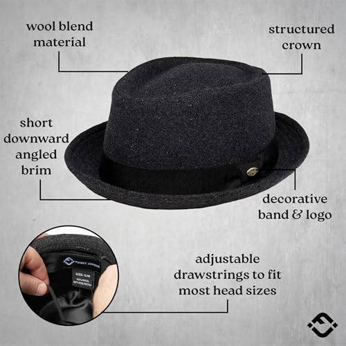 Funky Junque Wool Blend Porkpie Fedora, Classic Trilby Dress Hat - color: Charcoal, size: Medium