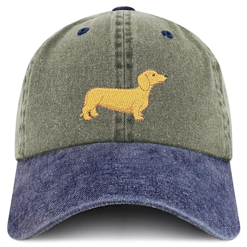 Trendy Apparel Shop Dachshund Embroidered Dog Theme Low Profile Dad Hat Cotton Cap - color: Olive Navy