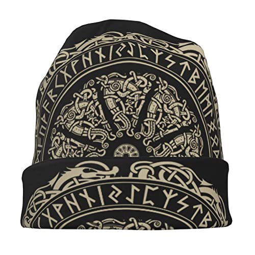 Men Vikings Beanie Caps,Norse Rune Skull Cap Knit Hat Slouchy Cap Autumn Summer Casual Beanies Hat - color: Norse Rune Printed