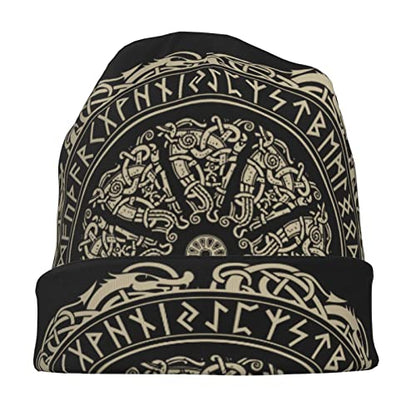 Men Vikings Beanie Caps,Norse Rune Skull Cap Knit Hat Slouchy Cap Autumn Summer Casual Beanies Hat - color: Norse Rune Printed