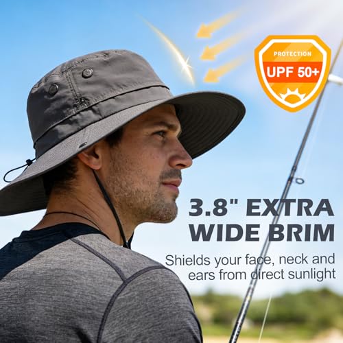 XL/XXL Oversized Sun Hat for Men Women, UPF 50+ Wide Brim Bucket Hat - color: Dark Gray, size: Medium-Large