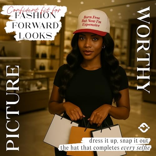 Funky Junque Adult Trucker Snapback Hat 2-Tone Baseball Cap - color: Born Free But Now I'm Expensive - Red/Beige