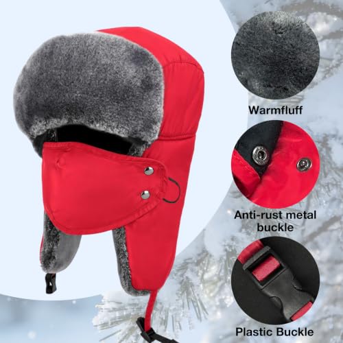 mysuntown Warm Winter Hats for Women Men with Ear Flaps for Cold Weather - color: Bright Red
