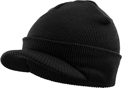 KBETHOS Made in USA Classic Men's Women's Cuffed Folded Acrylic Knit Beanie Hat Solid Unisex Cold - color: Black With Visor