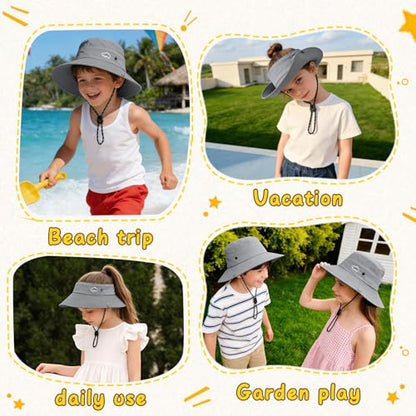 ZOORON Kids UPF 50+ Sun Hat for Boys Girls Wide Brim Lightweight Bucket Hat for Hiking Beach Safari, Quick Dry Adjustable - color: 1pack-light Gray
