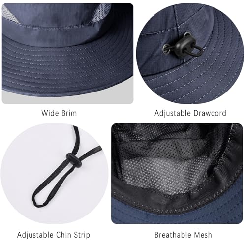 ZOORON Sun Hats for Men Women, Wide Brim Safari Hats UV Protection UPF50+ Waterproof Boonie Hats for Fishing Hiking Camping - color: 1pack-navy
