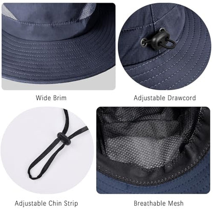 ZOORON Sun Hats for Men Women, Wide Brim Safari Hats UV Protection UPF50+ Waterproof Boonie Hats for Fishing Hiking Camping - color: 1pack-navy