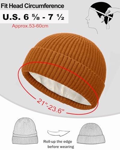 Short Wool Fisherman Beanie for Men Women Fleece Lined Winter Hat - color: 1pcs Camel