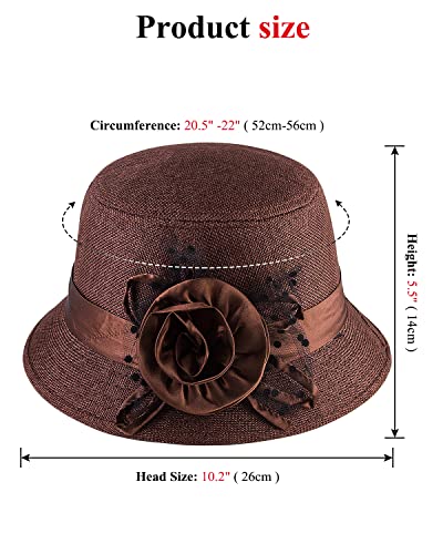 1920s Gatsby Church Cloche Derby Hats for Women Ladies Bow Bucket Wedding Bowler Hats Tea Party - color: Brown