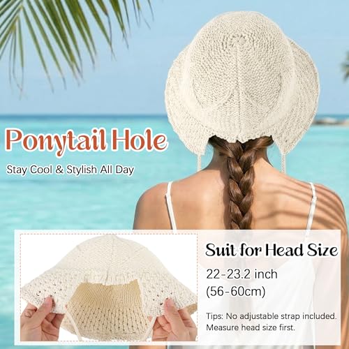 Ababalaya Women’s Lightweight Cotton Crochet Bucket Hat - color: Beige