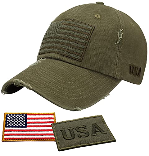 Antourage American Flag Unisex Baseball Hat for Men and Women | USA Flag Mesh Snapback Cap with 2 Patriotic Patches - color: (01) Olive
