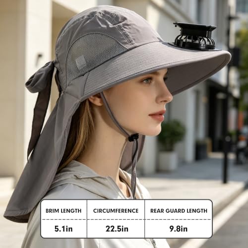 Womens Sun Hat UV Protection, Foldable Waterproof Wide Brim Bucket Hats with Neck Flap for Summer Beach Fishing Hiking - color: Light Gray1