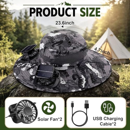 Syhood Solar Powered Fan Hat Neck Gaiter Arm Sleeves Sun Bucket Hat with Fan Cooling Wide Brim Hats for Fishing Hiking - color: Camouflage7, style: Breathable