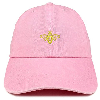 Trendy Apparel Shop Bee Embroidered Washed Cotton Adjustable Cap - color: Pink