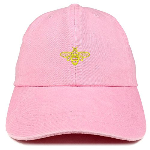 Trendy Apparel Shop Bee Embroidered Washed Cotton Adjustable Cap - color: Pink