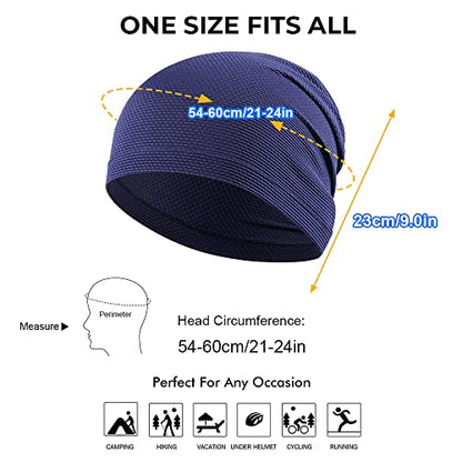 WTACTFUL Cooling Breathable Skull Cap Men Women, Sweat Wicking 1-2-4 Pack - color: Black + Blue