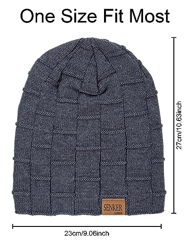 Senker Fashion 2 Pcs Winter Slouchy Beanie Hats for Men, Warm Mens Beanies - color: Dark Black + Grey