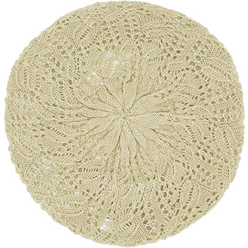 an Womens Lightweight Cut Out Knit Beanie Beret Cap Crochet Hat - Many Styles - color: Beige Leaf