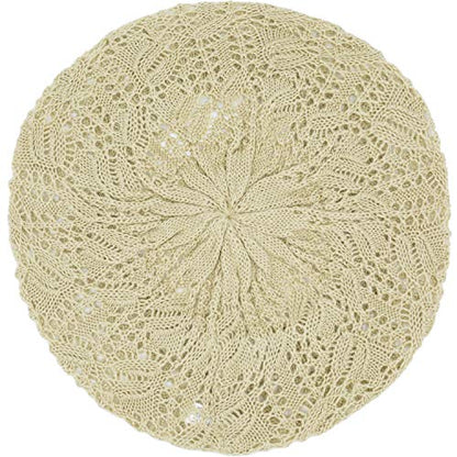 an Womens Lightweight Cut Out Knit Beanie Beret Cap Crochet Hat - Many Styles - color: Beige Leaf