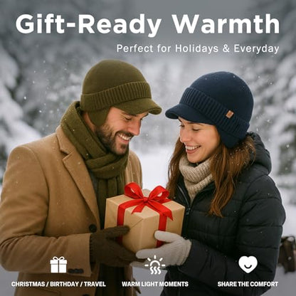 TOP-EX DryKnit™ 80% Merino Wool Waterproof Warm Brim Beanie with Ear Flaps - color: Navy (Waterproof), size: Medium-Large