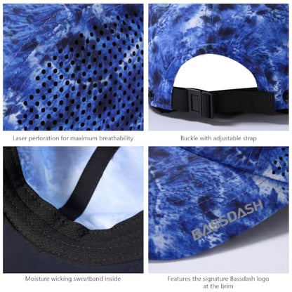 BASSDASH UPF 50+ Fishing Hat, Baseball Cap with Removable Neck Flap - color: Blue Camo With Unfoldable Brim