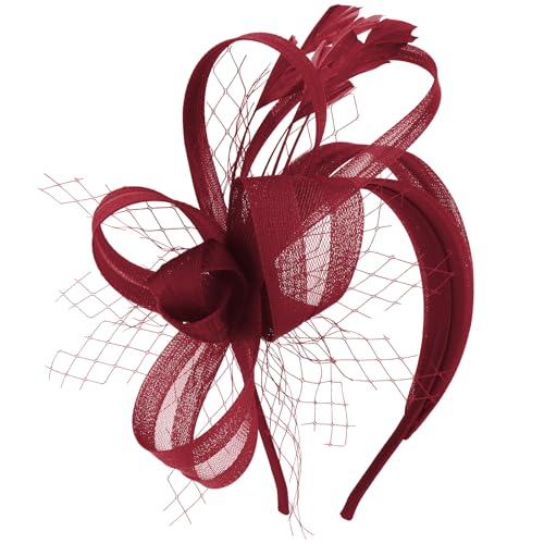 Fascinators Hats for Women, Fascinator Headband Tea Party Hat - color: Wine Red