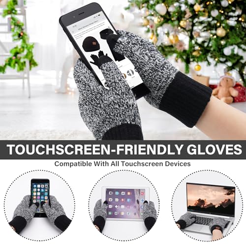 FZ FANTASTIC ZONE Mens Winter Beanie Hat and Scarf Touchscreen Gloves Sets - color: Black & White