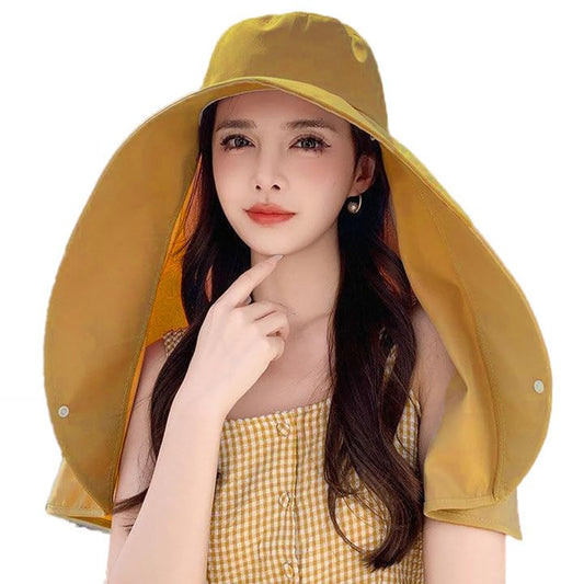 Sun Hats for Women Sun Protection,Wide Brim Cap with Large Neck Flap,Women Hiking Fishing Sun Hat,UPF 50+ Sun Protection Cap - color: Yellow
