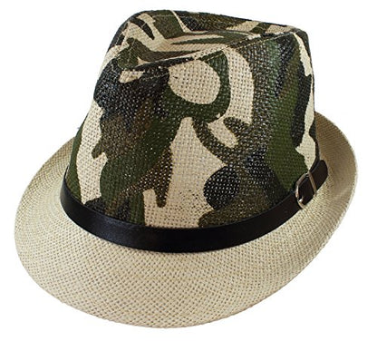 Gelante Summer Fedora Panama Straw Hats with Black Band - color: Beige Camo, size: Large-X-Large