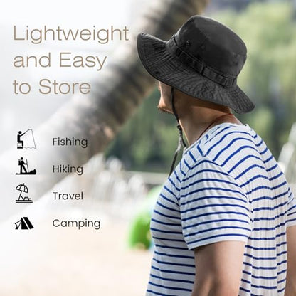 Bucket Hat UV Protection Sun Hat, Boonie Fishing Safari Hats for Outdoors - color: Black