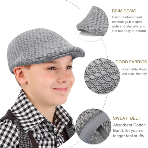 2 Pack Teenagers' Mesh Cap Breathable Summer Newsboy Hat Adjustable Beret Ivy Cap Irish Riding Hiking Hats - color: Light Gray/White